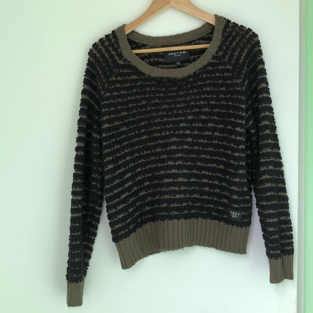 Obey women’s black and olive green sweater